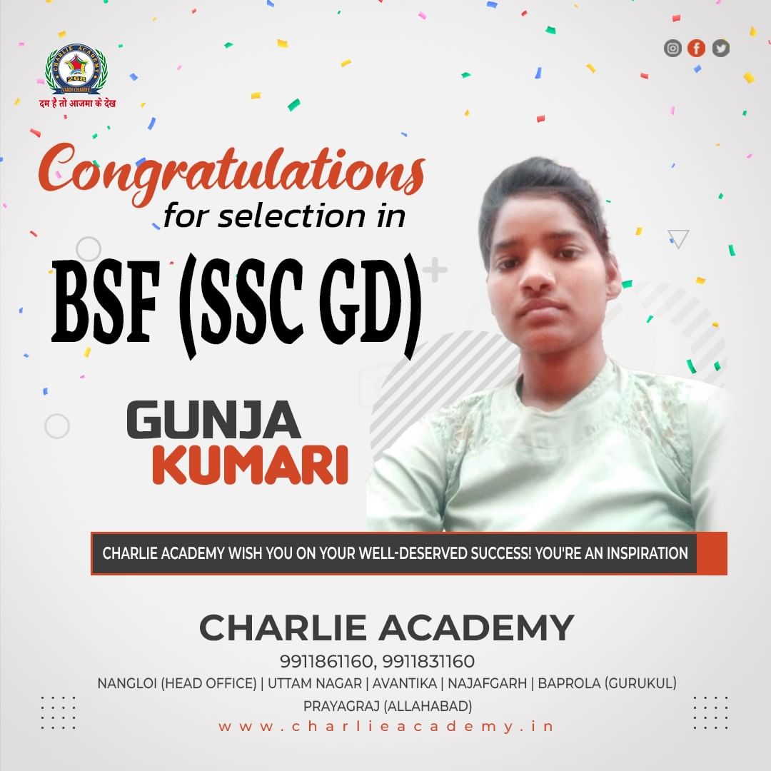 Charlie academy placeed student in BSF (SSC GD)